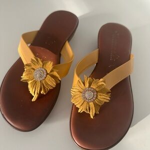 Yellow Floral Women's Sandals made in Italy